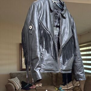 Black Leather Fringe Jacket